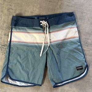 EUC Ezekiel Teal Blue Stripe Men's Board Shorts 34"